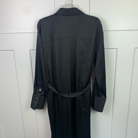 NWT Banana Republic Factory Large Tall LT Black Satin Shirt Dress Button Front - Picture 4 of 6